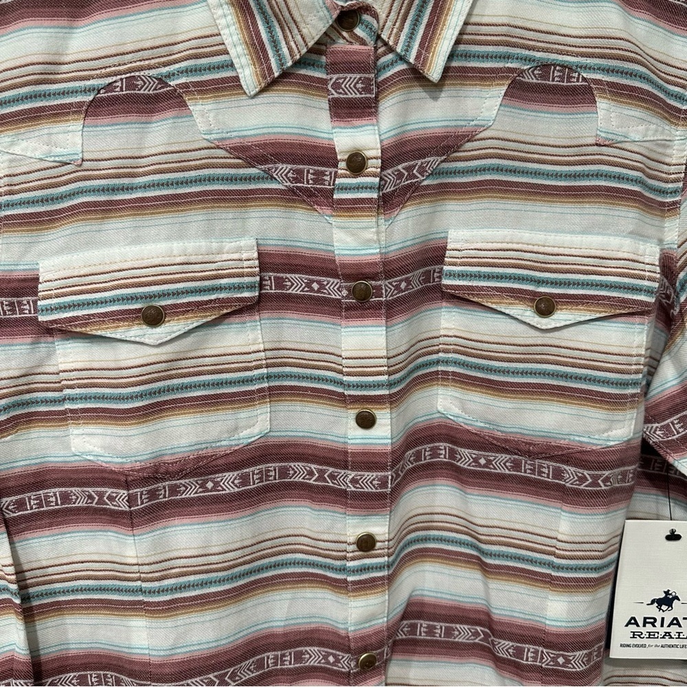 Ariat REAL Rosewood Snap Button Up Striped Shirt XLarge Southwestern Print NWT - Picture 3 of 8